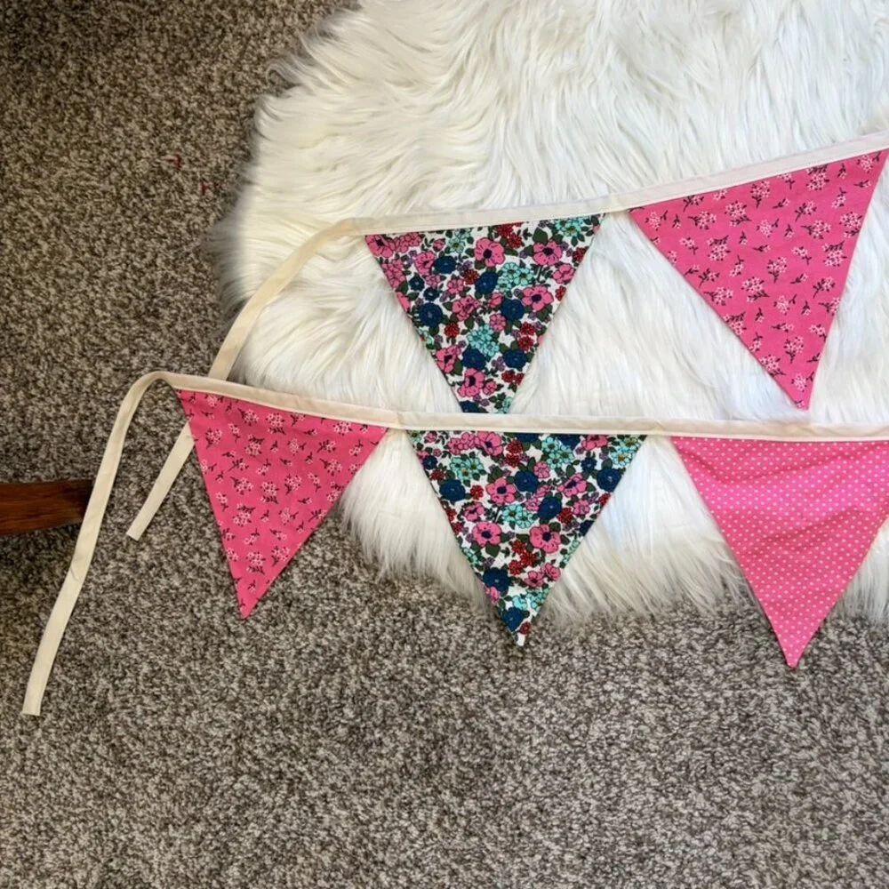 Floral & Pink Patterned Flag Pedant Decor 104 Inches